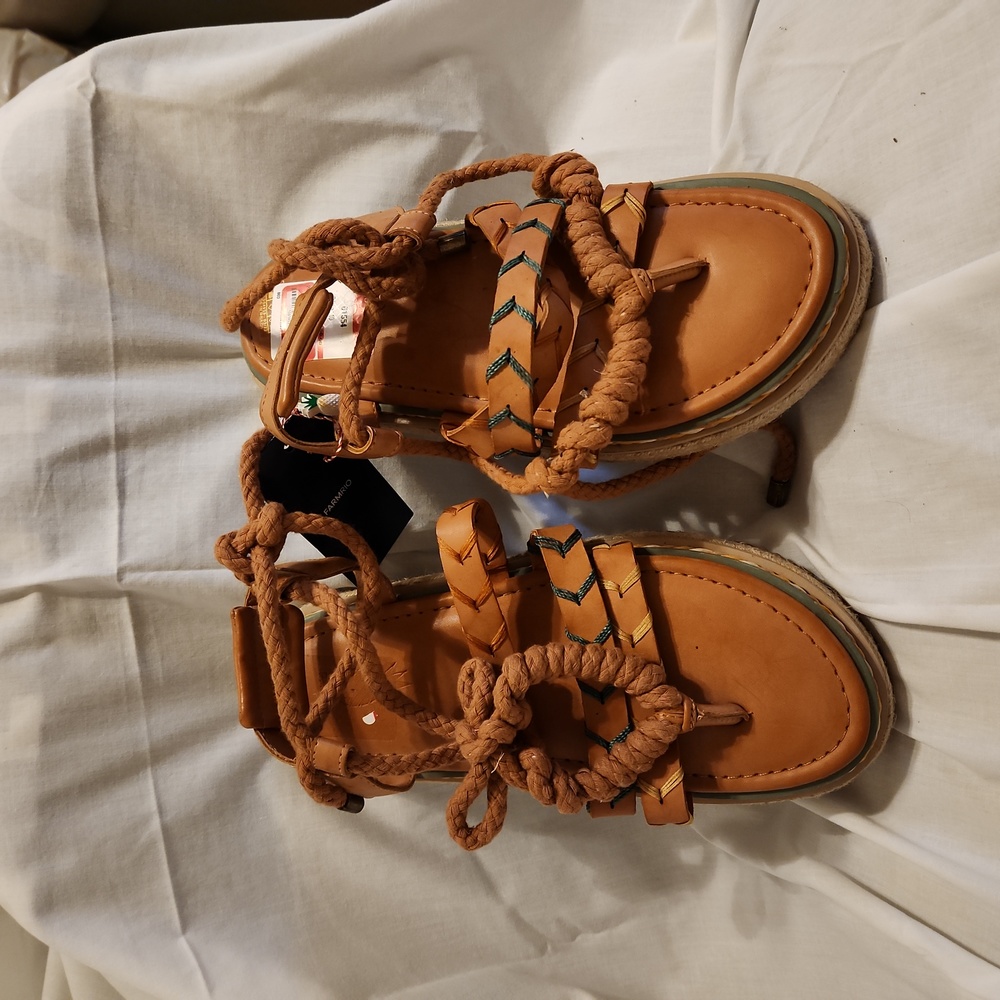 Farm Rio Espadrille Tie Wrap Platform Sandals, Women's Size 10, New, color/camel